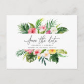 熱帯の水の色の葉のスクリプトは、日付aを保存 案内ポストカード (正面)