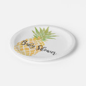 熱帯の水の色の黄色パイナップル赤ちゃんシャワー ペーパープレート (アングル)