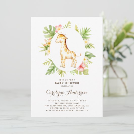 熱帯の水の色キリン夏の赤ちゃんシャワー 招待状 (スタンド正面)