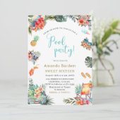 熱帯の水の色プールサイド夏16歳の誕生日 招待状 (スタンド正面)