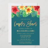 熱帯の水彩を誇る花カップルシャワー 招待状 (正面)