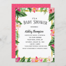 熱帯の水彩花サマーベビーシャワー 招待状