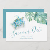 熱帯の水色のウミガメで日付を保存 セーブザデート (正面/裏面)