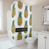 熱帯の水色のパイナップルパターン名 シャワーカーテン (インサイチュ)
