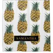 熱帯の水色のパイナップルパターン名 シャワーカーテン (正面)