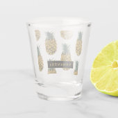 熱帯の水色のパイナップルパターン名 ショットグラス (裏面)