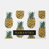 熱帯の水色のパイナップルパターン名 ドアマット (正面)