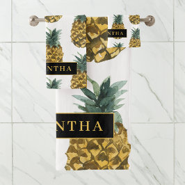 熱帯の水色のパイナップルパターン名 バスタオルセット