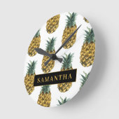 熱帯の水色のパイナップルパターン名 ラウンド壁時計 (傾斜)
