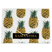 熱帯の水色のパイナップルパターン名 ラージペーパーバッグ (正面)
