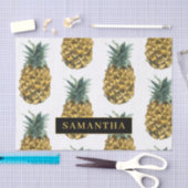 熱帯の水色のパイナップルパターン名 薄葉紙 (クラフト)