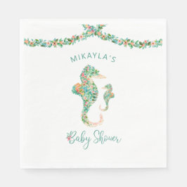 熱帯の水色のフローラシーホース赤ちゃんシャワー スタンダードランチョンナプキン