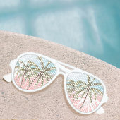 熱帯の水色のヤシの木ピンクブルーのグラデーション アビエーターサングラス