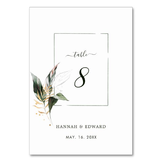 熱帯の水色の結婚葉 テーブルナンバー (正面)