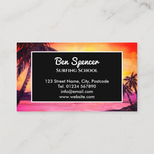 熱帯の水色の絵を描夕日 名刺 (裏面)