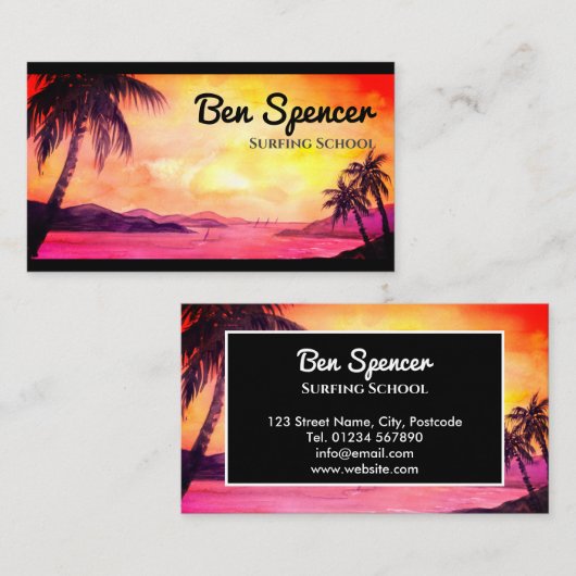 熱帯の水色の絵を描夕日 名刺 (正面/裏面)