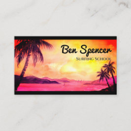 熱帯の水色の絵を描夕日 名刺