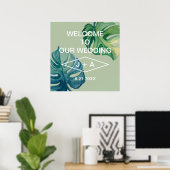 熱帯の水色の葉が私たちの家に結婚歓迎 ポスター (ホームオフィス)