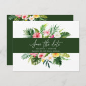 熱帯の水色の葉のスクリプトにより、日付が保存されます。 案内ポストカード (正面/裏面)