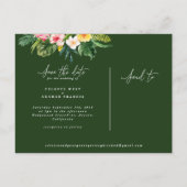 熱帯の水色の葉のスクリプトにより、日付が保存されます。 案内ポストカード (裏面)