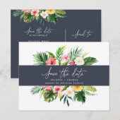 熱帯の水色の葉のスクリプトにより、日付が保存されます。 案内ポストカード (正面/裏面)