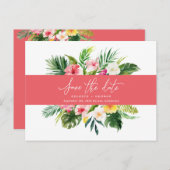 熱帯の水色の葉のスクリプトにより、日付が保存されます。 案内ポストカード (正面/裏面)