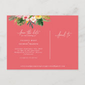 熱帯の水色の葉のスクリプトにより、日付が保存されます。 案内ポストカード (裏面)