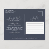 熱帯の水色の葉のスクリプトにより、日付が保存されます。 案内ポストカード (裏面)