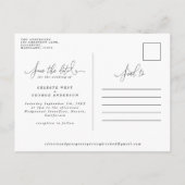 熱帯の水色の葉のスクリプトにより、日付が保存されます。 案内ポストカード (裏面)