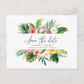 熱帯の水色の葉のスクリプトにより、日付が保存されます。 案内ポストカード (正面)