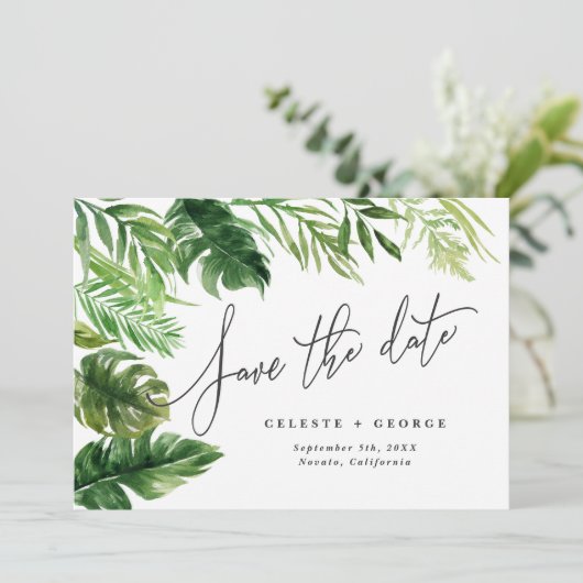 熱帯の水色の葉のフローラは日付を保存 セーブザデート (スタンド正面)