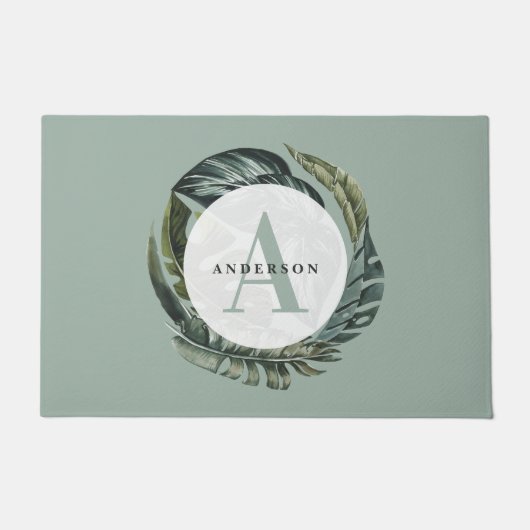 熱帯の水色の葉のフローラホームの装飾 ドアマット (正面)