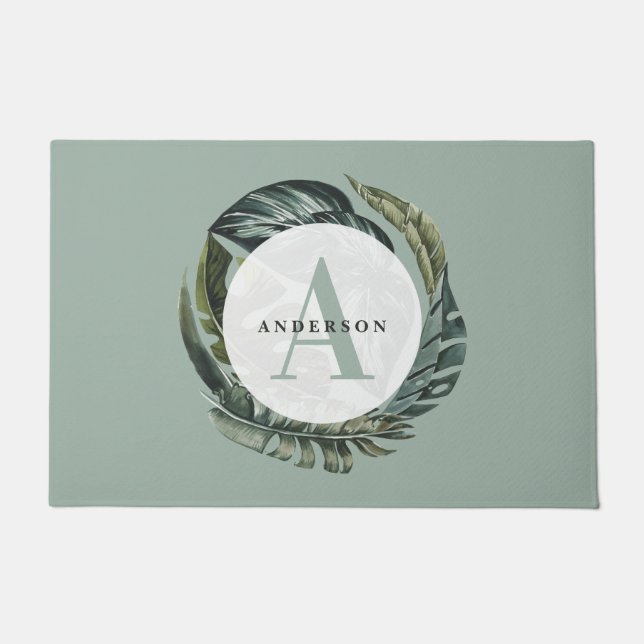 熱帯の水色の葉のフローラホームの装飾 ドアマット (正面)