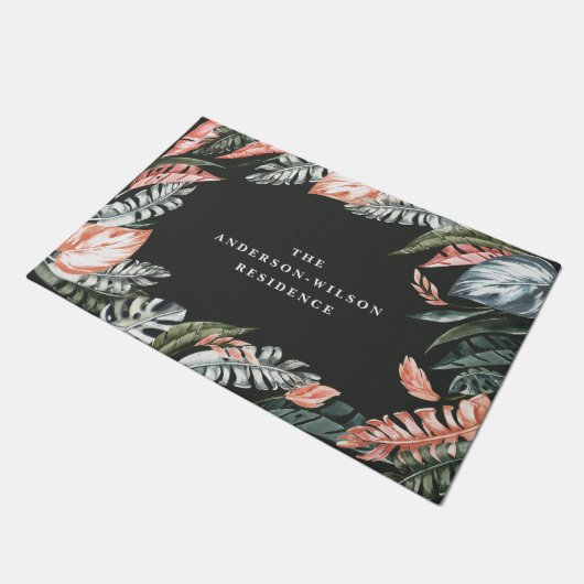 熱帯の水色の葉のフローラホームの装飾 ドアマット (アングル)