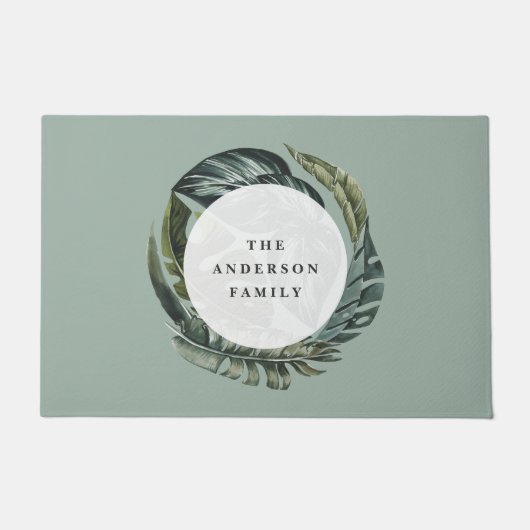 熱帯の水色の葉のフローラホームの装飾 ドアマット (正面)