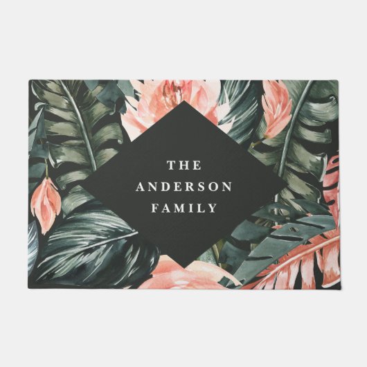 熱帯の水色の葉のフローラホームの装飾 ドアマット (正面)