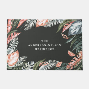 熱帯の水色の葉のフローラホームデコール ドアマット