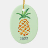 熱帯の水色パイナップルグリーン記念シーズン セラミックオーナメント (正面)