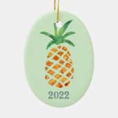 熱帯の水色パイナップルグリーン記念シーズン セラミックオーナメント (裏面)