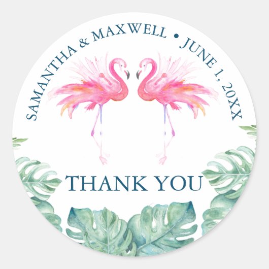 熱帯の水色ピンクのフラミンゴが好き ラウンドシール (正面)