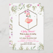 熱帯の水色ピンクのフラミンゴ赤ちゃんシャワー 招待状 (正面/裏面)