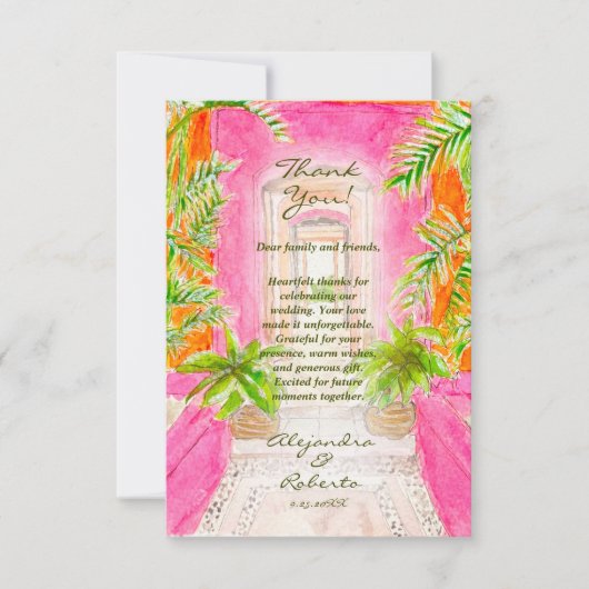 熱帯の水色メキシコの目的地の結婚式 サンキューカード (正面)