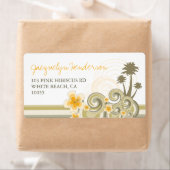 熱帯の波イエローハイビスカスヤシの木住所 ラベル (インサイチュ)