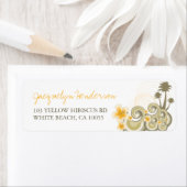 熱帯の波イエローハイビスカスヤシの木住所 ラベル (インサイチュ)