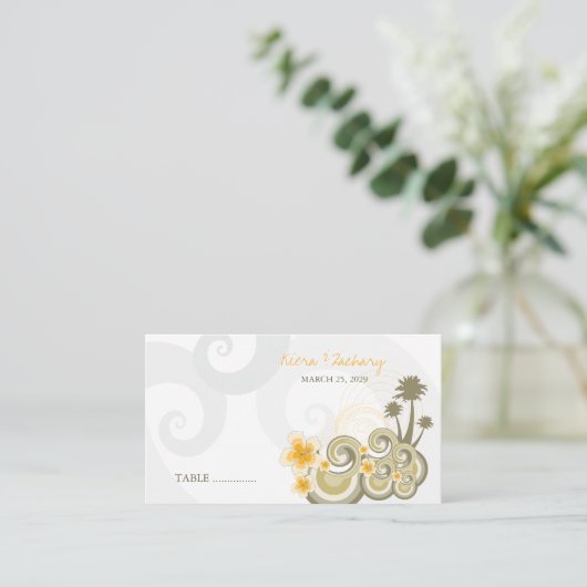 熱帯の波イエローハイビスカス目的地の結婚式 プレイスカード (スタンド正面)