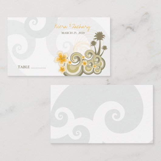 熱帯の波イエローハイビスカス目的地の結婚式 プレイスカード (正面/裏面)