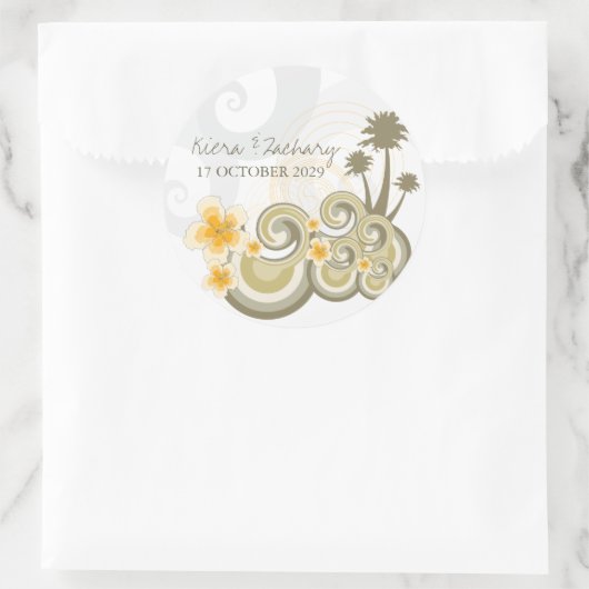 熱帯の波イエローハイビスカス目的地の結婚式 ラウンドシール (バッグ)