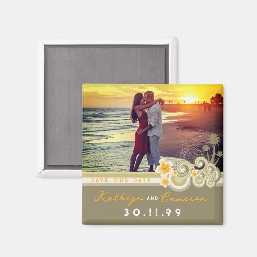 熱帯の波ハイビスカスヤシの木は日付を保存 マグネット (正面/裏面)