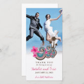 熱帯の波ピンクのハイビスカス目的地の結婚式 サンキューカード (正面/裏面)