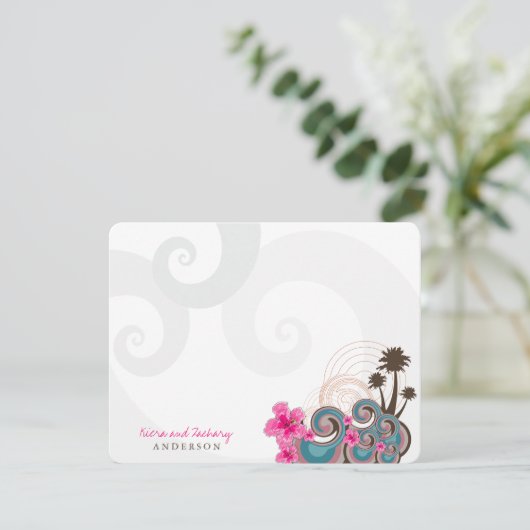 熱帯の波ピンクのハイビスカス目的地の結婚式 サンキューカード (スタンド正面)